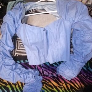 Guizio Baby Blue Women's Ruched Sleeve Corset Top